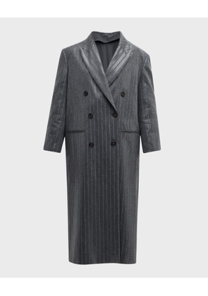 Wool Flannel Pinstripe Coat with Pailette Detail