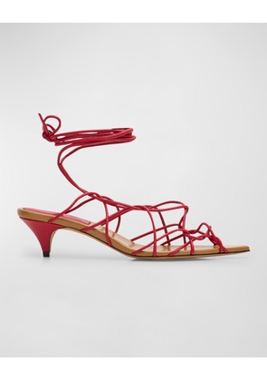 Arden Strappy Caged Ankle-Tie Sandals