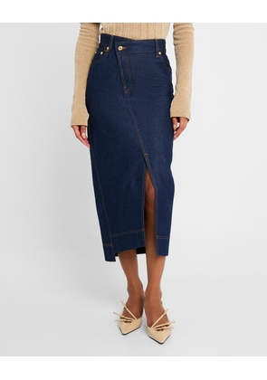 De-Nimes Crosswaist Midi Denim Skirt