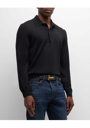 Men's Fine-Gauge Wool Polo Sweater