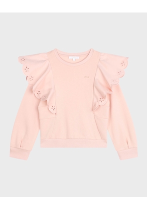 Girl's Logo-Print Embroidered Ruffle Trim Sweater, Size 4-6