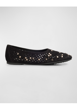 Ariane Perforated Suede Crystal Ballerina Flats