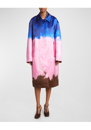 Ranks Brushstroke-Print Oversized Silk Coat