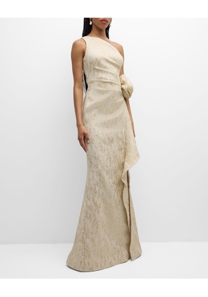 One-Shoulder Metallic Jacquard Trumpet Gown