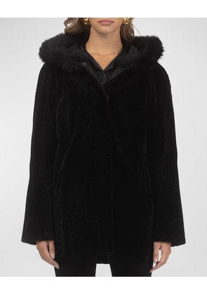 Reversible Textured Lamb Shearling Parka With Merinillo Lamb Shearling Trim