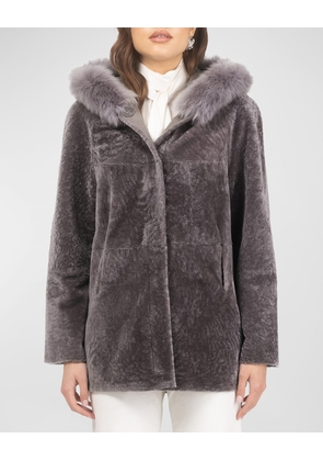 Reversible Textured Lamb Shearling Parka With Merinillo Lamb Shearling Trim