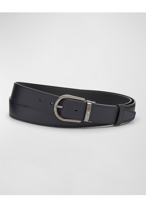 Men's Horseshoe-Buckle Reversible Grained Leather Belt