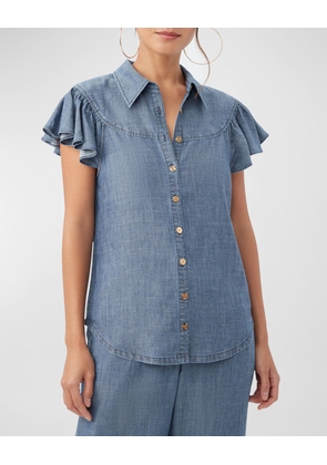 Bali Hai Flutter-Sleeve Chambray Top