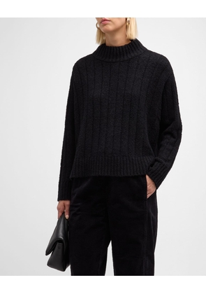 Fluffy Ribbed Mock-Neck Sweater