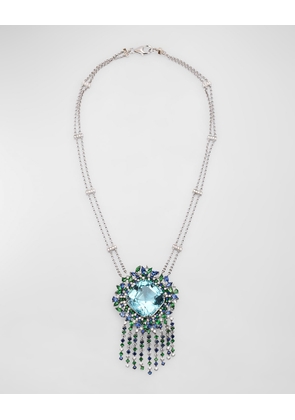 18K White Gold Aquamarine, Sapphire, Tsavorite and Diamond Pendant Necklace