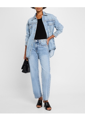 Lexi Mid-Rise Bowed Straight-Leg Jeans