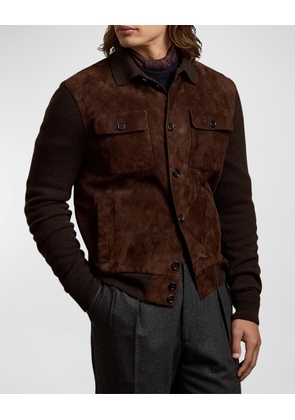 Men's Suede-Panel Cashmere Cardigan