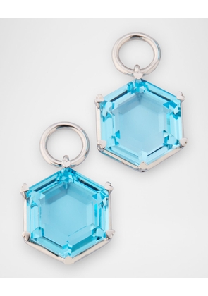 Rocks 18K White Gold Hexagon Blue Topaz Earring Charms