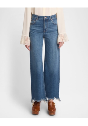 High-Rise Wide-Leg Raw-Hem Denim Trousers