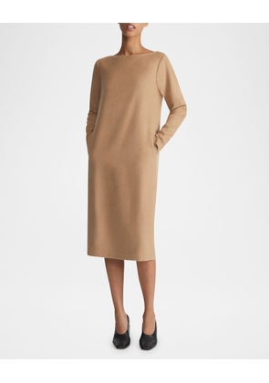 Bateau-Neck Camel Hair Midi Dress