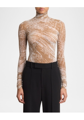 Rio Abstract-Print Tulle Jersey Turtleneck Top