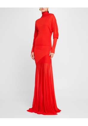 Paula Turtleneck Sheer Crepe Jersey Maxi Dress