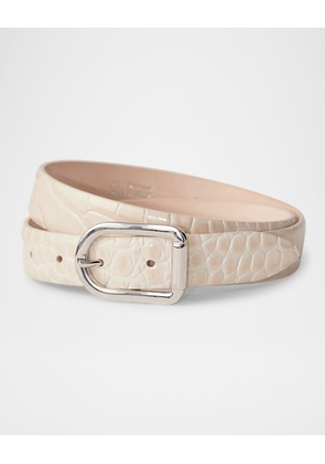 Mija Croco-Embossed Leather Skinny Belt