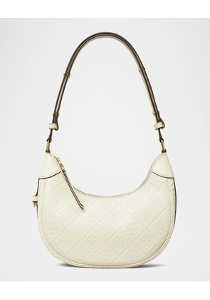 T Monogram Leather Crescent Shoulder Bag