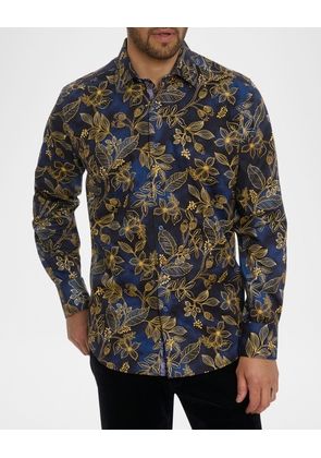 Men's Valmont Leaf-Print Woven Sport Shirt