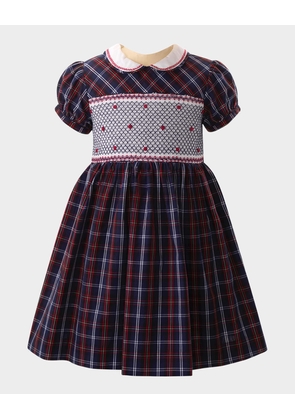 Girl's Check-Print Smocked Dress, Size 2-10