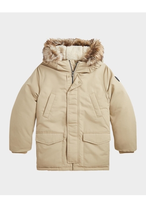 Boy's Parka Jacket W/ Faux Fur Hood, Size S-XL