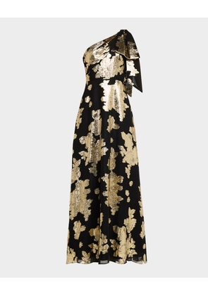 One-Shoulder Metallic Jacquard Gown