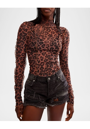 Charlie Leopard-Printed Mesh Top