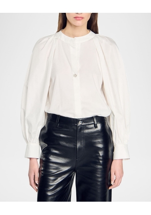 Sofiana Pleated Balloon-Sleeve Blouse