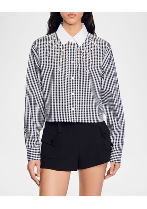 Rockfall Embellished Small-Check Cropped Shirt