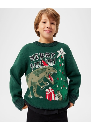 Boy's Bello T-Rex Intarsia Sweater, Size 3T-6