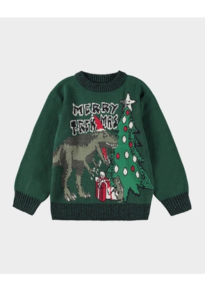 Boy's Bello T-Rex Intarsia Sweater, Size 7-10