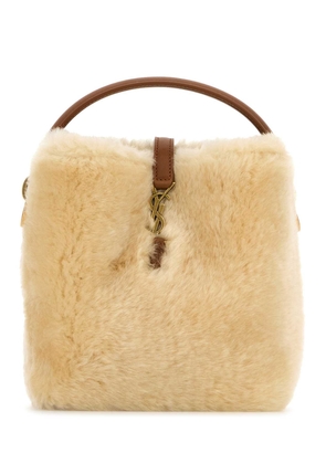 Saint Laurent Beige Shearling Mini Le 37 Bucket Bag