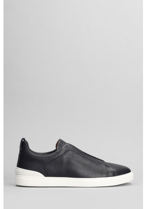 Zegna Triple Stitch Sneakers In Blue Leather