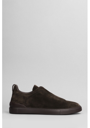 Zegna Triple Stich Sneakers In Brown Suede