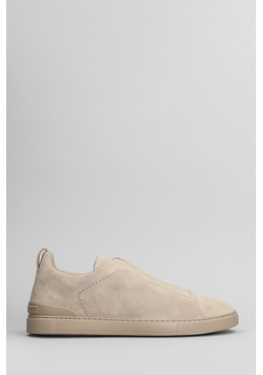 Zegna Triple Stich Sneakers In Beige Suede