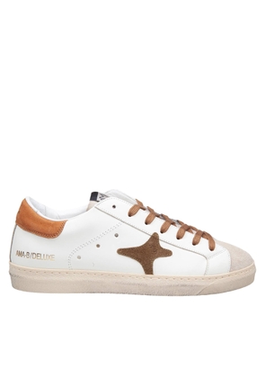 AMA-BRAND Leather Sneakers White And Cognac Color