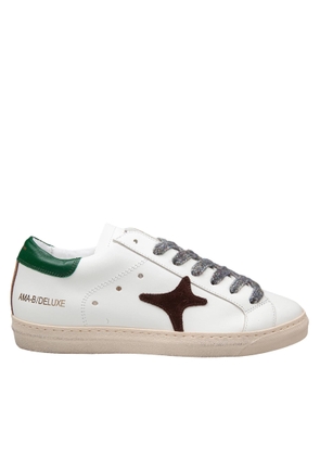 AMA-BRAND Leather Sneakers White And Green Color