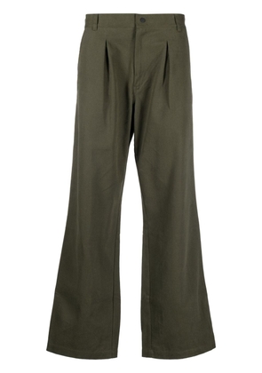 GR10K pleat-detailing cotton wide-leg trousers - Green