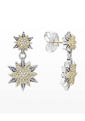 Diamond Double-Star Drop Earrings