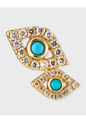 14k Gold Double Evil Eye Stud Earring (Single)