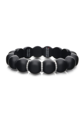 Dama Matte Black Ceramic Beaded Stretch Bracelet with White Diamonds