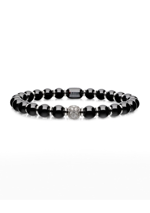 Sfera 6.5mm Ceramic and 18K White Gold Diamond 1-Bead Stretch Bracelet, Black