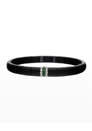 White Gold and Matte Black Ceramic Pura Stretch Bracelet with Diamonds and Tsavorite