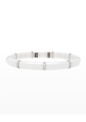 White Gold and White Ceramic Pura Stretch Bracelet with Nine Diamond Sections