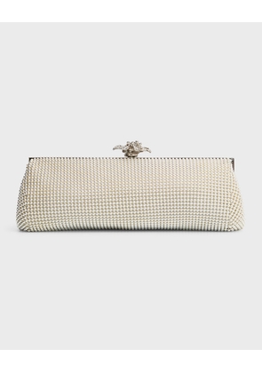 Flower Crystal-Embellished Clutch Bag