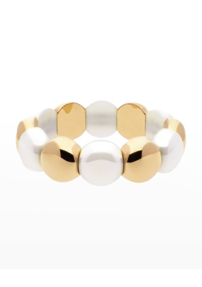 Yellow Gold Overlay and White Ceramic Large Aura Dama Stretch Bracelet