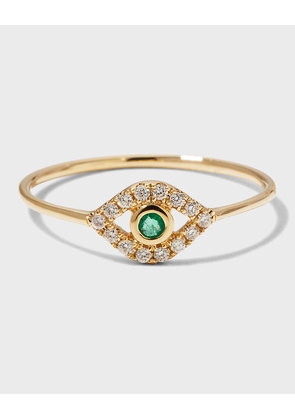 Yellow Gold Diamond Evil Eye Ring with Emerald Center