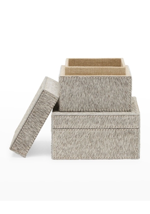 Hyde Gray Hairhide Square Boxes, Set of 2