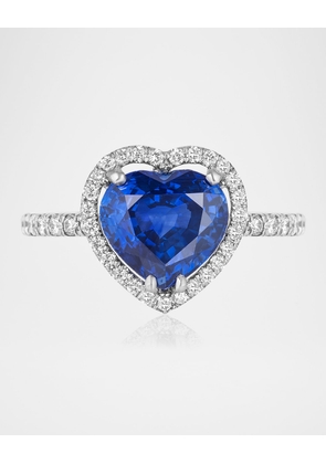 18K White Gold Heart Shape Sapphire Ring with Diamonds